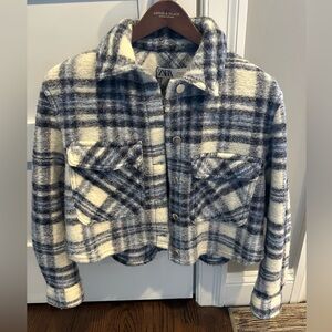 Zara Blue and White Plaid Button Up Jacket - size: M. worn once